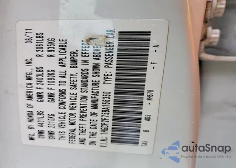 2011 Honda Accord Ex z USA, uszkodzony, nr VIN 1HGCP2F75BA156350